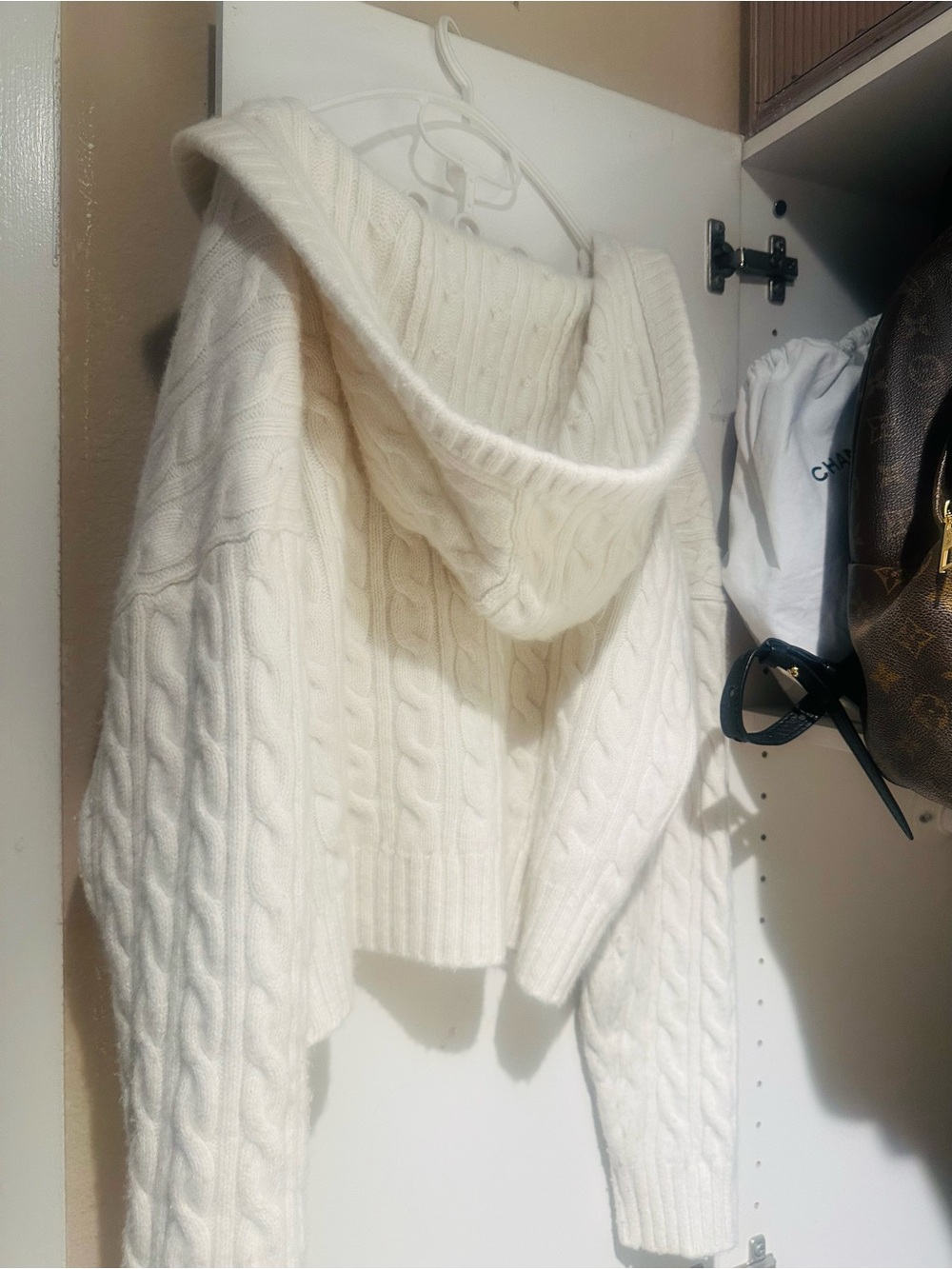 Aritzia Cable-Knit Hooded Sweater in Cream